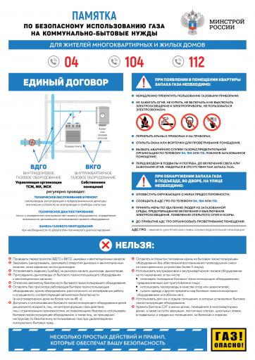 Памятка по безопасному использованию газа